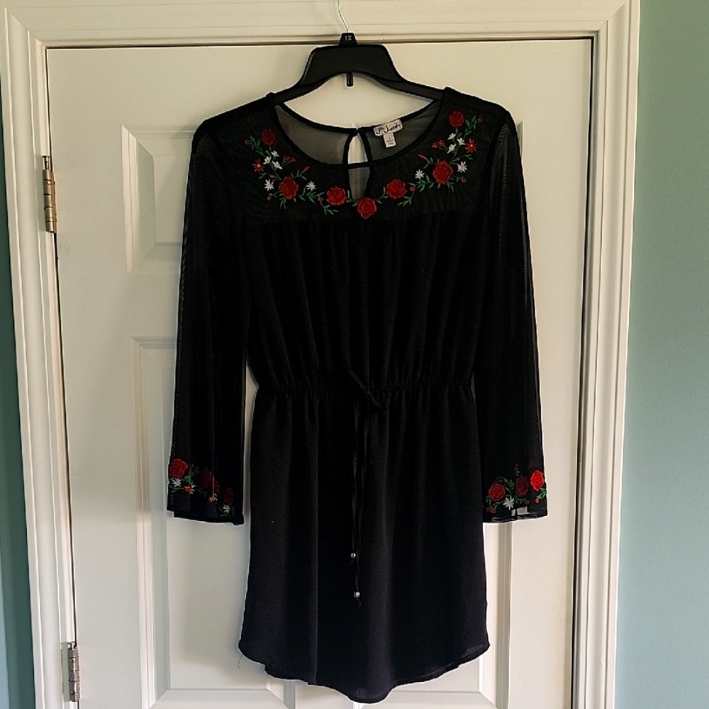 10.00 Sale Black Floral Embroidered Dress